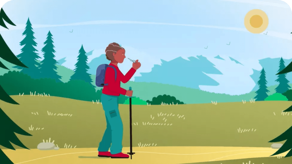 Illustration of hiker outside