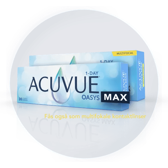 ACUVUE® OASYS MAX 1-Day and Multifocal pack shot on navy background