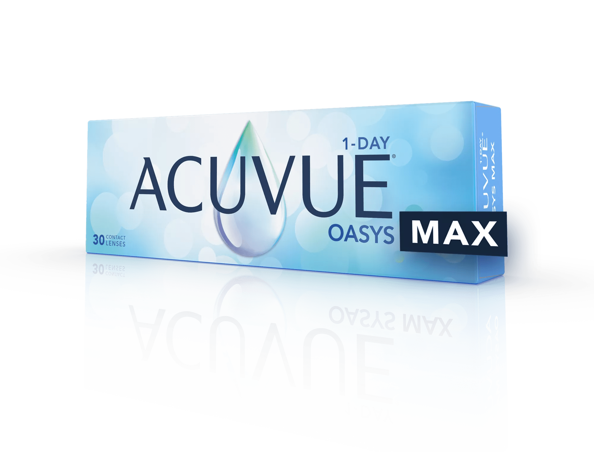 A box of Acuvue Oasys 1-Day Max contact lenses, a popular brand known for its exceptional comfort and visual clarity