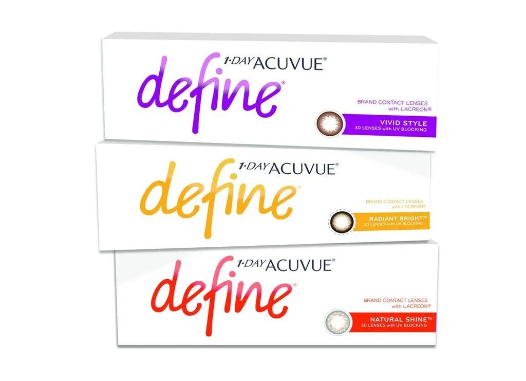 Boxes of six different styles of 1‐DAY ACUVUE[^®] DEFINE[^®]