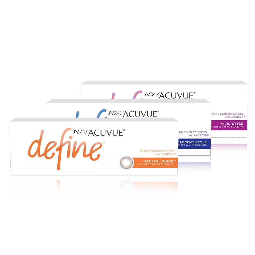 Packshots of 1-DAY ACUVUE® DEFINE with LACREON Technology