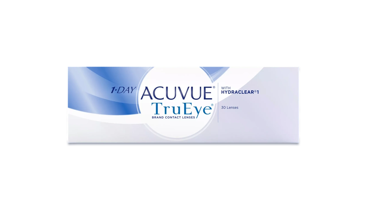 Box of 30 1-Day ACUVUE® TruEye® contact lenses.