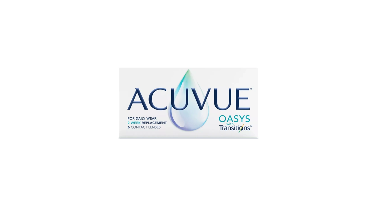 Box of 6 ACUVUE® OASYS with Transitions™ contact lenses.