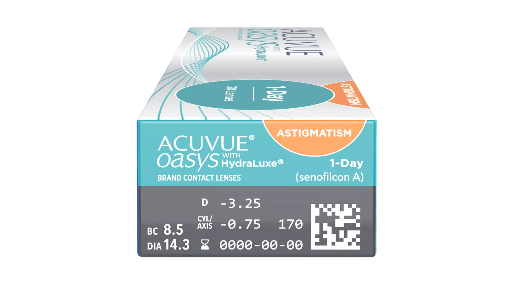 View of prescription information on an ACUVUE OASYS for ASTIGMATISM Pack Shot