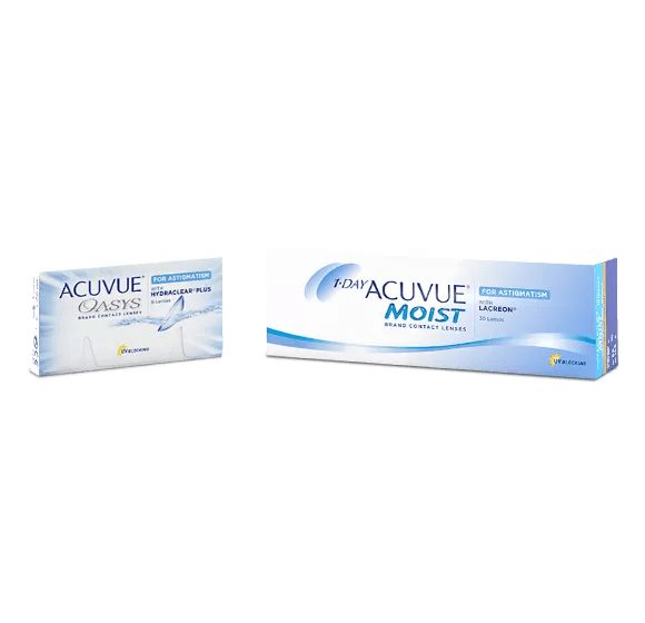 Boxes of Astigmatism Acuvue contact lenses.