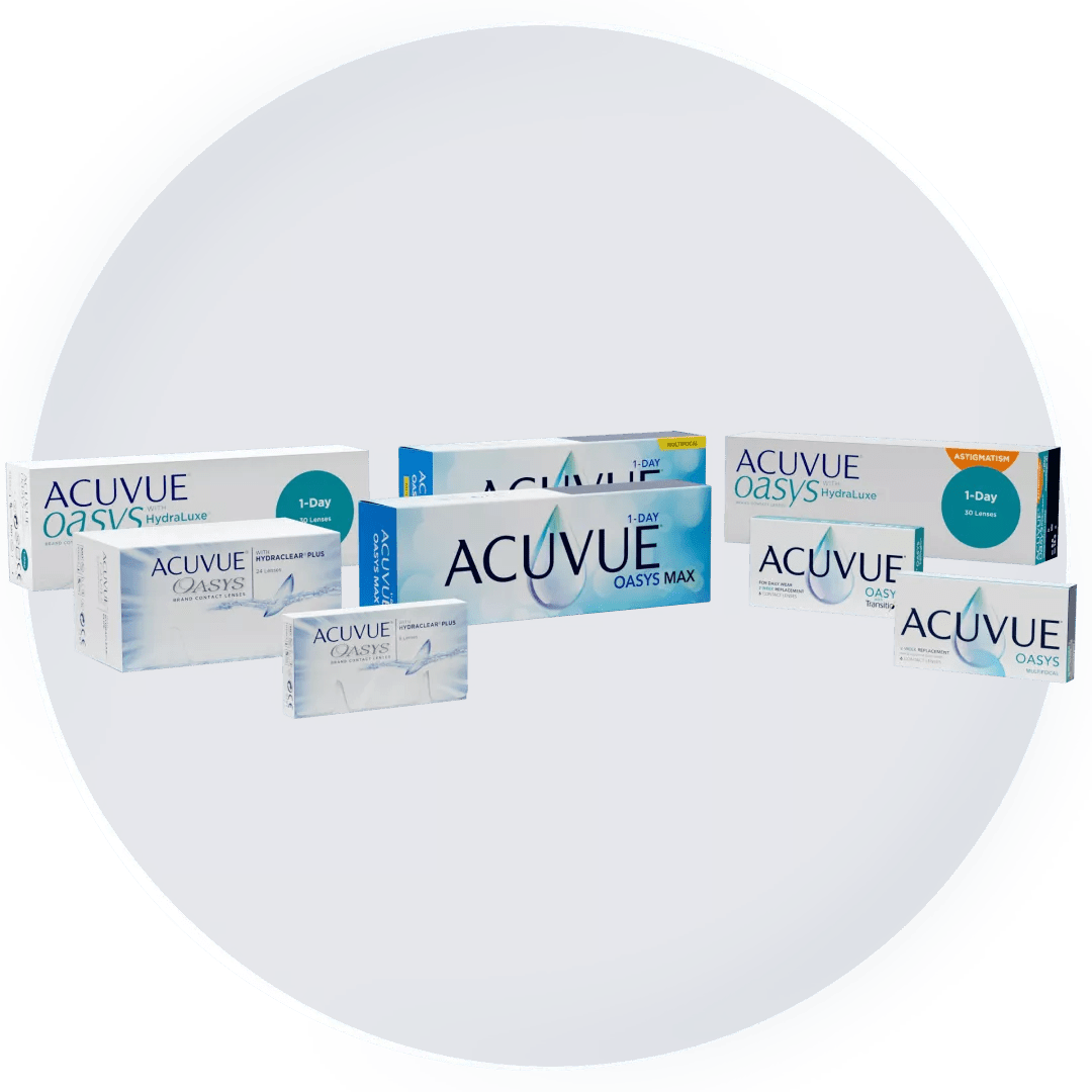 ACUVUE OASYS contact lens boxes.